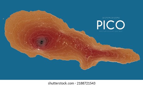 Topographic map of Pico, Azores Islands, Portugal. Vector detailed elevation map of island. Geographic elegant landscape outline poster.