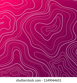 topographic map pink, abstract white lines, vector illustration