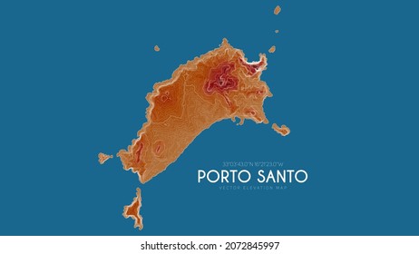 Topographic map of Porto Santo, Portugal. Vector detailed elevation map of island. Geographic elegant landscape outline poster.