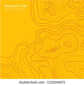 topographic map, red lines on yellow background, vector illustration