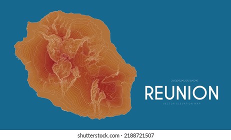 Topographic map of Reunion, France. Vector detailed elevation map of island. Geographic elegant landscape outline poster.