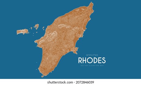 Topographic map of Rhodes, Greece. Vector detailed elevation map of island. Geographic elegant landscape outline poster.