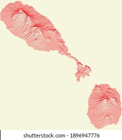 Topographic map of Saint Kitts and Nevis with red contour lines and baige background