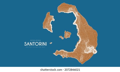 Topographic map of Santorini, Greece. Vector detailed elevation map of island. Geographic elegant landscape outline poster.