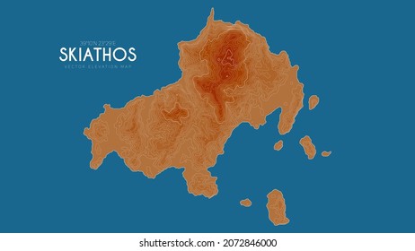 Topographic map of Skiathos, Greece. Vector detailed elevation map of island. Geographic elegant landscape outline poster.