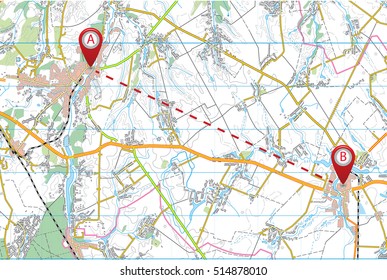 Topographic map with tags, labels location on the map.  Vector illustration