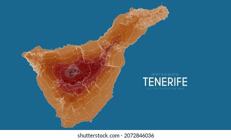 Topographic Map Of Tenerife, Canary Islands, Spain. Vector Detailed Elevation Map Of Island. Geographic Elegant Landscape Outline Poster.