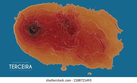 Topographic map of Terceira, Azores Islands, Portugal. Vector detailed elevation map of island. Geographic elegant landscape outline poster.