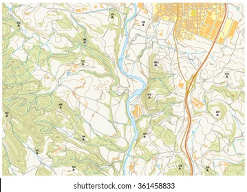 topographic map of territory with rivers, akes, forests and roads 2