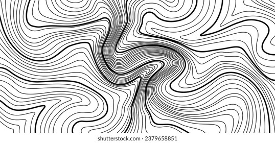 Textura del mapa topográfico. Fondo lineal abstracto. Impresión vectorial de las olas. Líneas negras sobre fondo blanco.