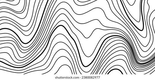 Topographic map texture. Abstract linear background. Vector print of waves. Black lines on white background.