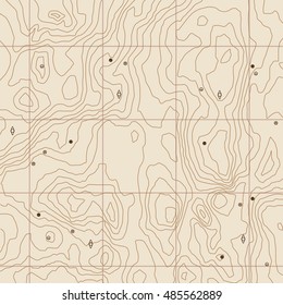 Topographic map texture. Wavy abstract graphic background.Vector map is layered with isolines, wells, grid and background on different layers. EPS 8