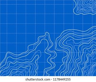 topographic map vector abstract illustration, blue background, grid