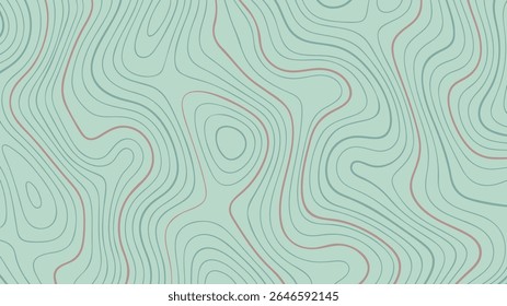 Linhas de contorno vetorial do mapa topográfico representando a elevação e o terreno. Fundo ondulado abstrato para exploração terrestre e geodésia.