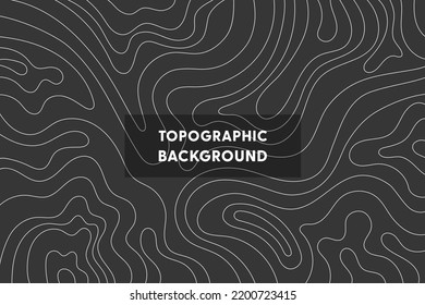 Topographic map. Vector illustration of topographic geographic map lines and contours. Terrain path isolated on a black background. Geography scheme. Line mountain relief for website template, banner