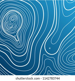topographic map vector illustration isolated on blue background, white lines