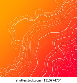 topographic map, vector illustration, wavy white lines, orange background
