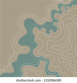 topographic map, vector illustration, wavy white lines, green background