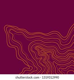 topographic map vector illustration, yellow lines on Burgundy background