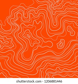 topographic map, white abstract lines on orange background vector