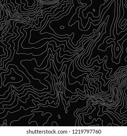 Topographic map, white line on black, vector