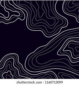 topographic map, white lines on black background vector