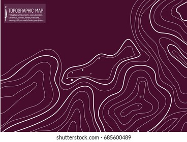 topographic map of the white lines on maroon background , vector ,line, illustration