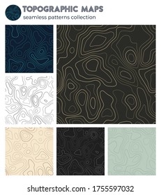 Topographic maps. Amazing isoline patterns, seamless design. Neat tileable background. Vector illustration.