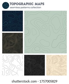 Mapas topográficos. Patrones de aislamiento asombrosos, diseño sin fisuras. Un auténtico fondo de azulejos. Ilustración vectorial.