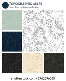 Topographic maps. Amazing isoline patterns, seamless design. Awesome tileable background. Vector illustration.