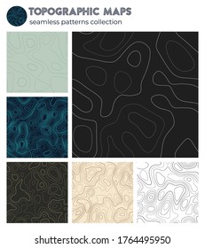 Topographic maps. Amazing isoline patterns, seamless design. Modern tileable background. Vector illustration.