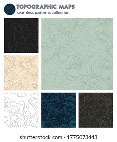 Topographic maps. Amazing isoline patterns, seamless design. Attractive tileable background. Vector illustration.