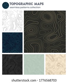Topographic maps. Amazing isoline patterns, seamless design. Classy tileable background. Vector illustration.