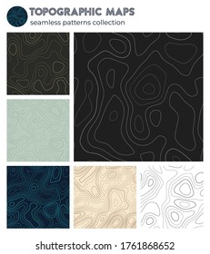 Topographic maps. Appealing isoline patterns, seamless design. Attractive tileable background. Vector illustration.