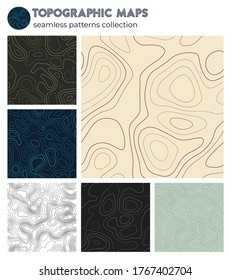 Topographic maps. Appealing isoline patterns, seamless design. Elegant tileable background. Vector illustration.