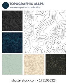 Mapas topográficos. Patrones aislados artísticos, diseño sin fisuras. Un auténtico fondo de azulejos. Ilustración vectorial.