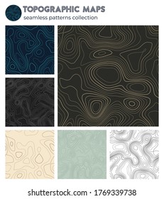 Topographic maps. Artistic isoline patterns, seamless design. Modern tileable background. Vector illustration.
