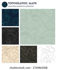 Topographic maps. Artistic isoline patterns, seamless design. Neat tileable background. Vector illustration.