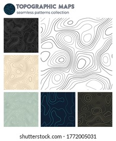 Topographic maps. Artistic isoline patterns, seamless design. Superb tileable background. Vector illustration.