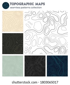 Topographic maps. Artistic isoline patterns, seamless design. Stylish tileable background. Vector illustration.