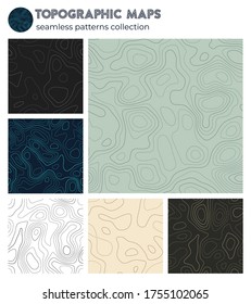 Mapas topográficos. Sorprendentes patrones aislados, diseño sin fisuras. Apetitoso fondo de azulejos. Ilustración vectorial.