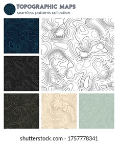 Topographic maps. Astonishing isoline patterns, seamless design. Artistic tileable background. Vector illustration.