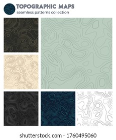 Topographic maps. Astonishing isoline patterns, seamless design. Vibrant tileable background. Vector illustration.