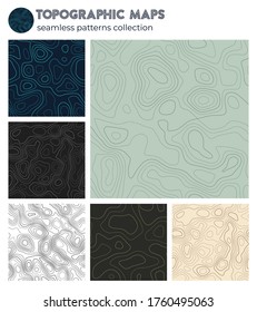 Topographic maps. Astonishing isoline patterns, seamless design. Attractive tileable background. Vector illustration.