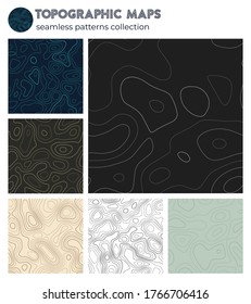 Topographic maps. Astonishing isoline patterns, seamless design. Modern tileable background. Vector illustration.