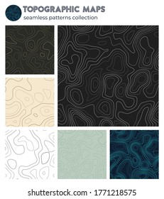 Mapas topográficos. Sorprendentes patrones aislados, diseño sin fisuras. El fondo es frío. Ilustración vectorial.