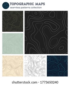 Topographic maps. Astonishing isoline patterns, seamless design. Authentic tileable background. Vector illustration.