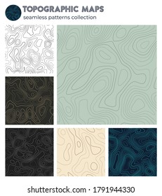 Topographic maps. Astonishing isoline patterns, seamless design. Trendy tileable background. Vector illustration.