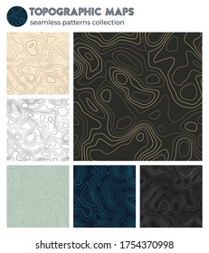 Topographic maps. Attractive isoline patterns, seamless design. Stylish tileable background. Vector illustration.