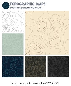 Topografische Karten. Attraktive Isolinmuster, nahtloses Design. Erstaunlich schöner Hintergrund. Vektorgrafik.